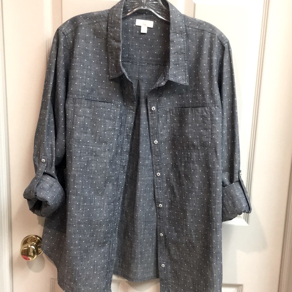 Polka-Dot Tailored Blue/Grey Shirt - Picture 1 of 8